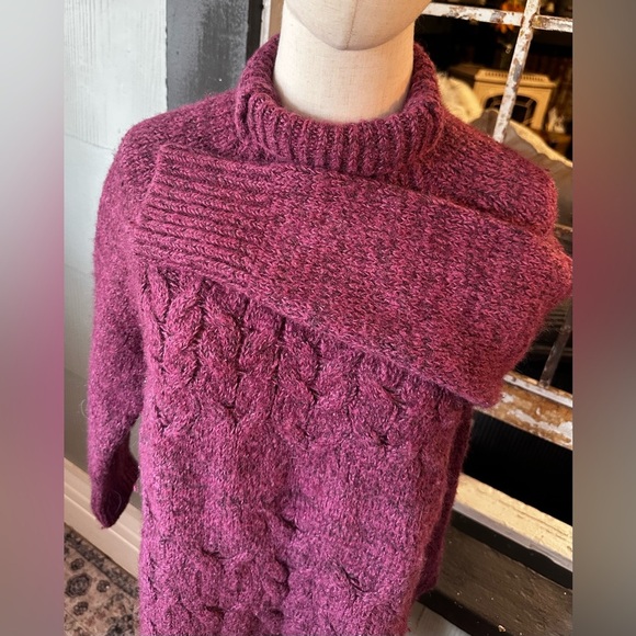Free People Runway Burgundy Cable Knit Sweater Dress Tunic Cozy Winter Size S - Picture 4 of 8